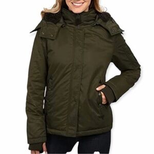 SPIEWAK Women's Army Green Waxed Aviation Jacket Removable Hood Size XS Small